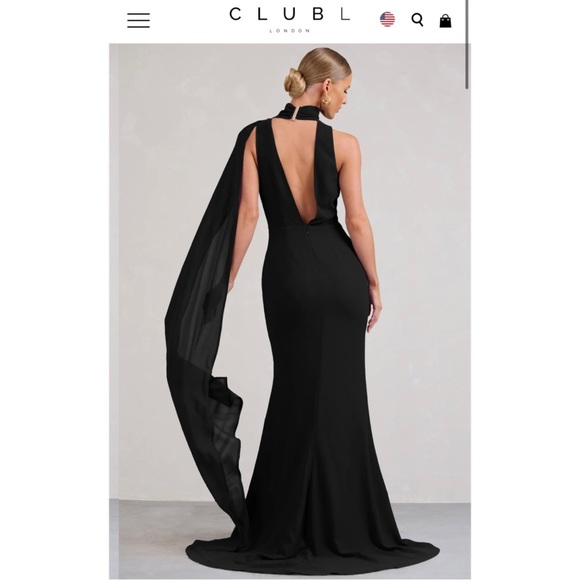 WHIMSICAL
BLACK CHIFFON PLUNGE
FISHTAIL MAXI DRESS WITH
SCARF DESIGN - Picture 2 of 10